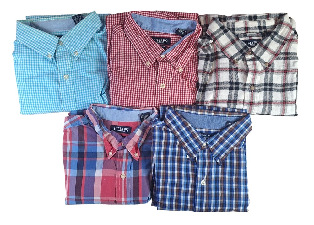 Chaps Shirt Mens XL Lot 5 Plaid Check Flannel Casual Button Easy Care